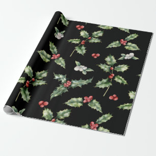 Holly Mistletoe Pattern Wrapping Paper