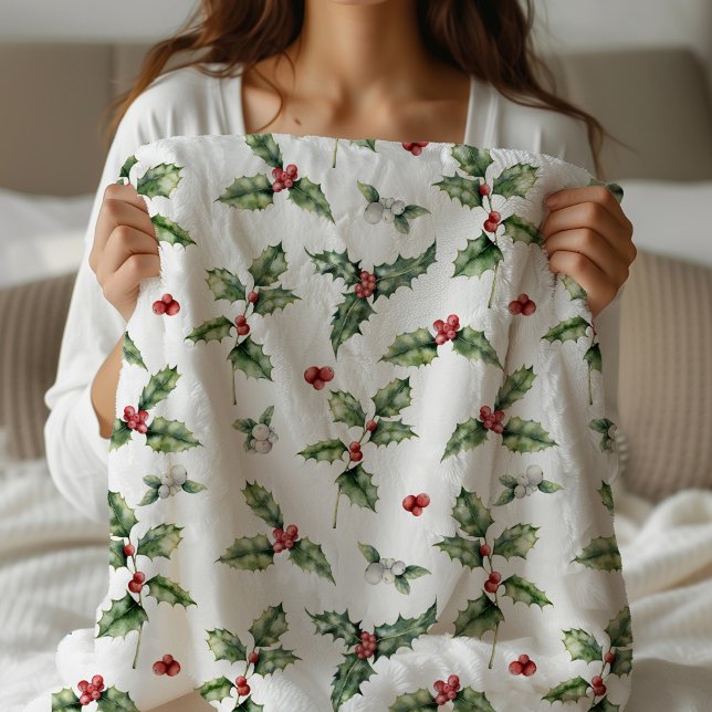 Holly Monogrammed Christmas  Sherpa Blanket (Holly Christmas Sherpa Blanket)