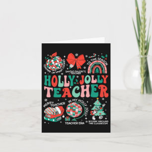 Holly N Jolly Teacher Christmas Coquette Bow Retro Card