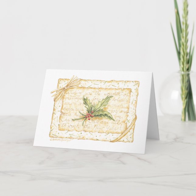 Holly Note Christmas Blank Card (Front)