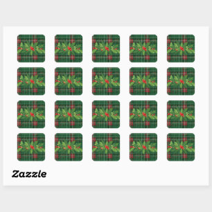 Holly on Christmas Plaid 8 Square Sticker