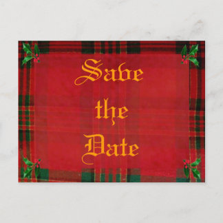 Holly on Red Plaid Announcement Postcard