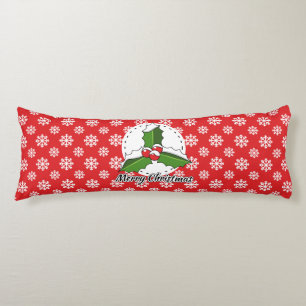 Holly on Red White Snowflakes Pattern - Merry Xmas Body Cushion