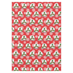 Holly on Red White Snowflakes Pattern - Merry Xmas Tablecloth