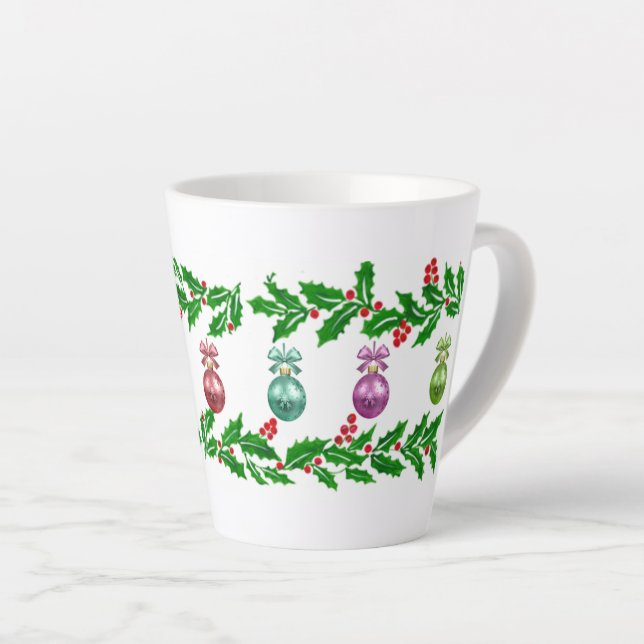 Holly Ornaments   Latte Mug (Right Angle)