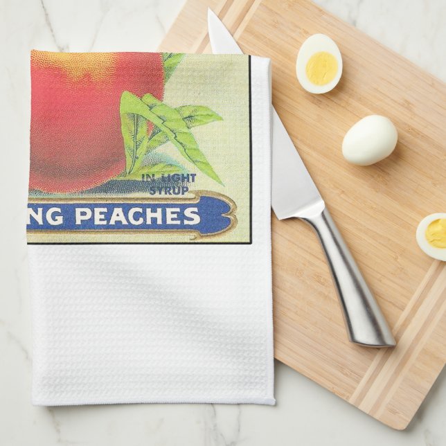 Holly Peaches Vintage Fruit Crate Label Tea Towel (Quarter Fold)