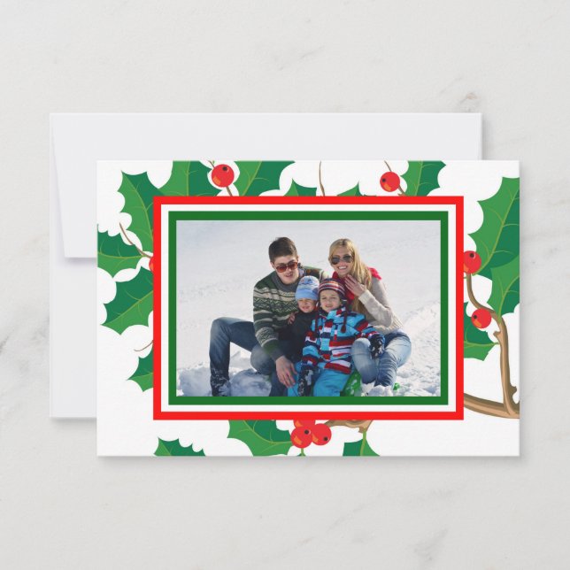 Holly Photo - 3x5 Christmas Card (Front)