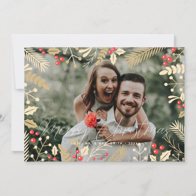 Holly Photo Frame Christmas Holiday Card (Front)