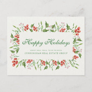 Holly Pine & Berry Holiday Greetings Postcard