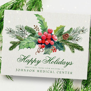 Holly Pine & Berry Medical Holiday Greetings Postcard
