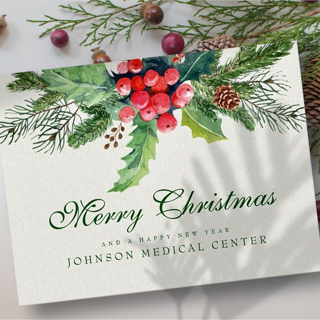 Holly Pine & Berry Medical Holiday Greetings Postcard (Creator Uploaded)