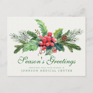 Holly Pine & Berry Medical Holiday Greetings Postcard