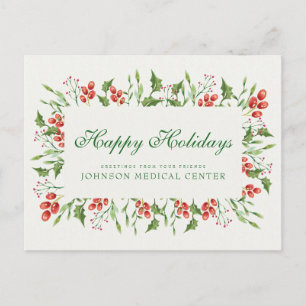Holly Pine & Berry Medical Holiday Greetings Postcard