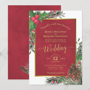 Holly & Pine Elegant Christmas Winter Wedding Invitation