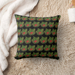 Holly Pine Tree Woodland Xmas Cute watercolor Cushion