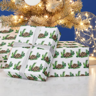 Holly Pine Tree Woodland Xmas Cute watercolor Wrapping Paper