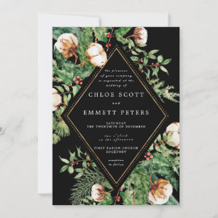 Holly Pine White Floral Winter Wedding Invitation
