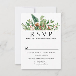 Holly Pine Winter Wedding RSVP Meal Options Card