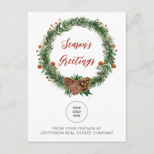 Holly Pine Wreath Company Logo Business Holiday Postcard