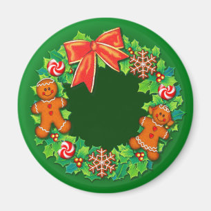 HOLLY, PINWHEELS & GINGER WREATH by SHARON SHARPE Magnet