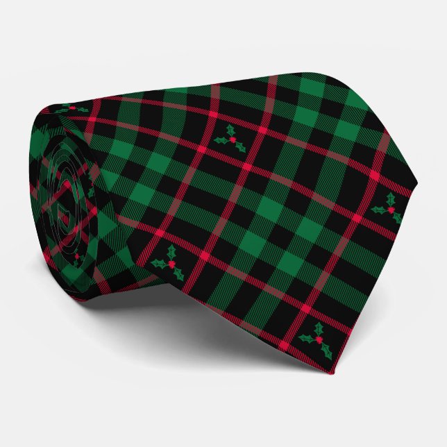 Holly Plaid l Christmas Pattern Tie (Rolled)