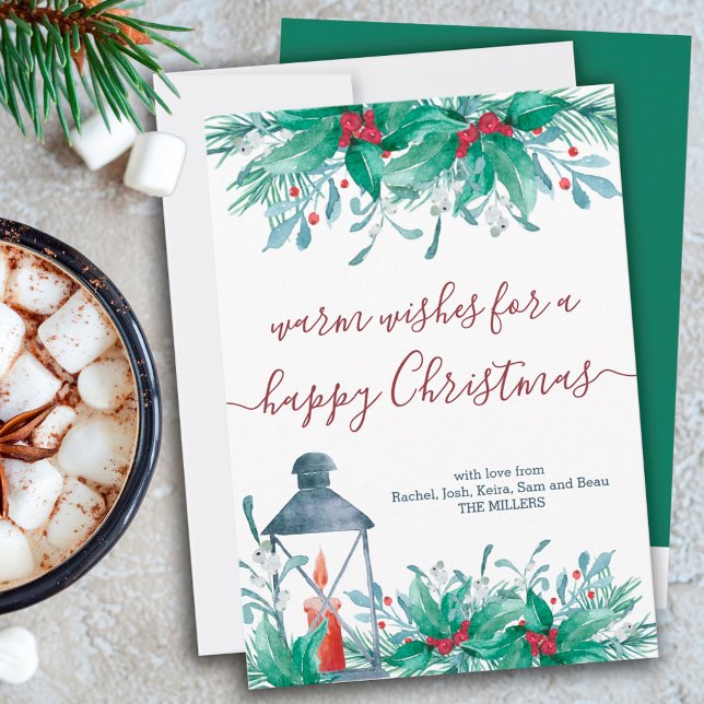 Holly Plants Mistletoe and Lantern Happy Christmas Holiday Card (Creator Uploaded)