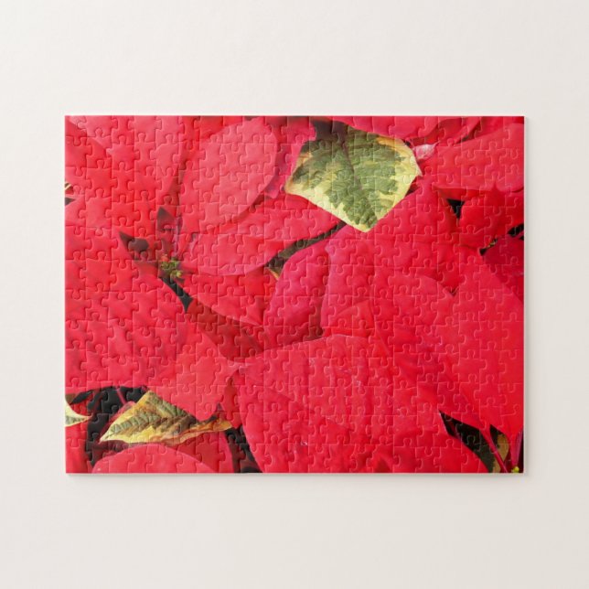 Holly Point Poinsettias Christmas Holiday Floral Jigsaw Puzzle (Horizontal)