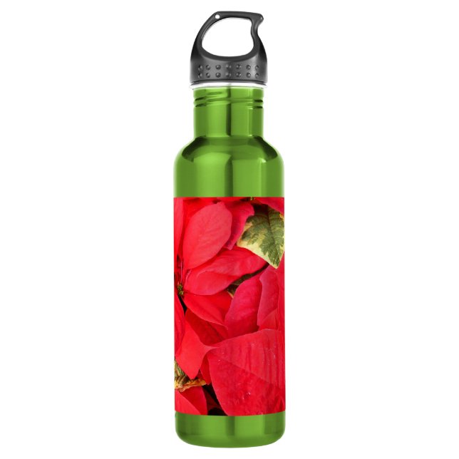 Holly Point Poinsettias Holiday Floral 710 Ml Water Bottle (Front)