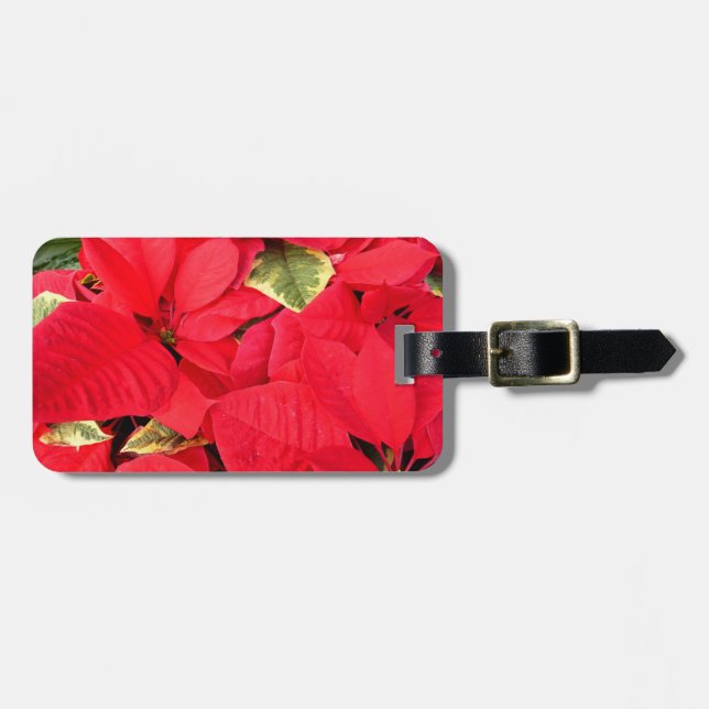 Holly Point Poinsettias Holiday Floral Luggage Tag (Front Horizontal)
