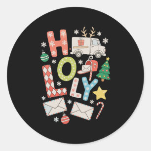 Holly Postal Worker Christmas Xmas Holiday Season Classic Round Sticker