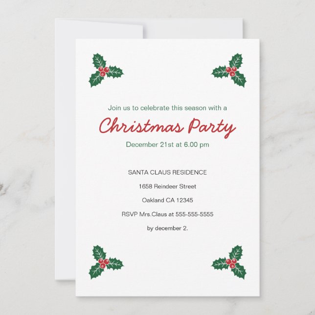 Holly & Presents Christmas Party Invitation (Front)