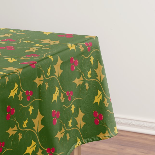 Holly red berries Christmas foliage pattern green Tablecloth (In Situ)