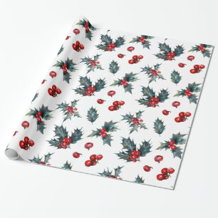 Holly Red Berries Wrapping Paper