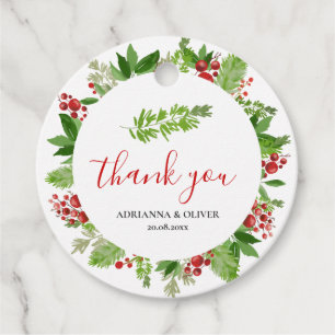 Holly Red Berry Christmas Modern   Holiday Wedding Favour Tags