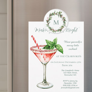 Holly Red Berry Monogram Christmas  Magnet