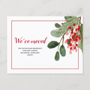 Holly Red Berry New Home We Have Moved Announcement Postcard