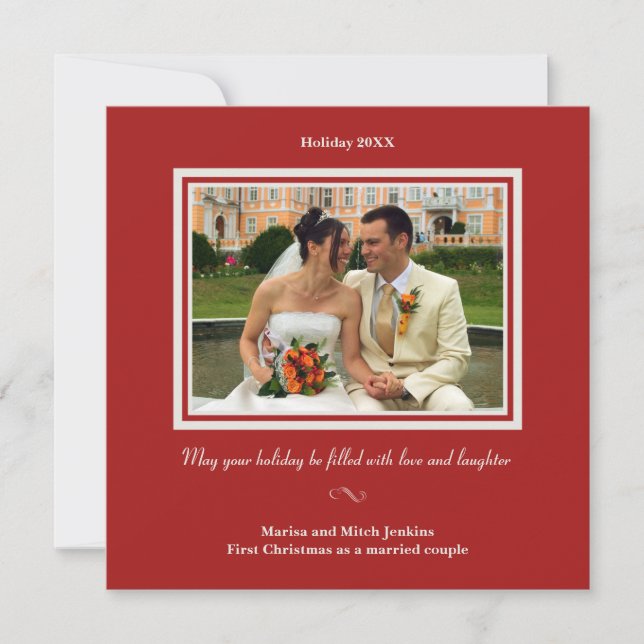 Holly red christmas holiday photo greeting card (Front)