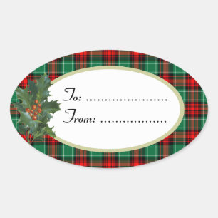 Holly Red Green Holiday Plaid Custom Gift Sticker