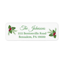 Holly Red Green Personalised Christmas Address