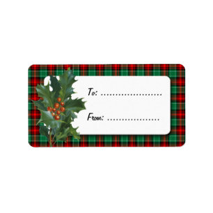 Holly Red Green Plaid Custom Holiday Gift Tag