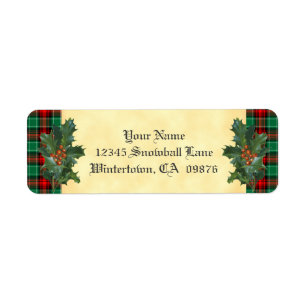 Holly Red Green Plaid Holiday Custom Address Label