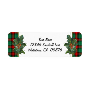 Holly Red Green Plaid Holiday Custom Address Label