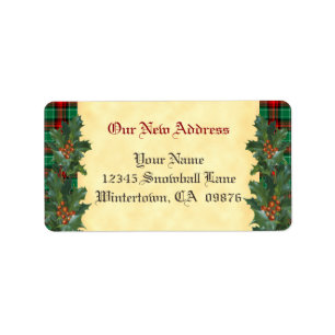 Holly Red Green Plaid Holiday Custom New Address Label