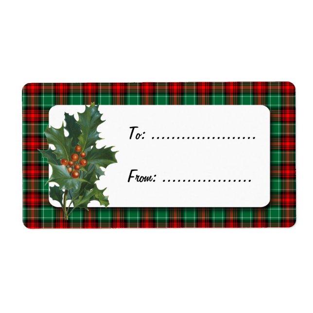 Holly Red Green Plaid Holiday Gift Label (Front)
