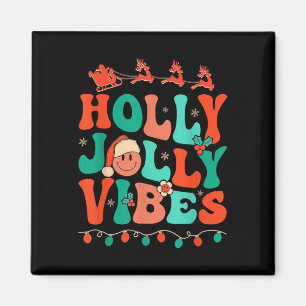 Holly Retro Groovy Christmas Jolly Vibes Santa Hip Magnet