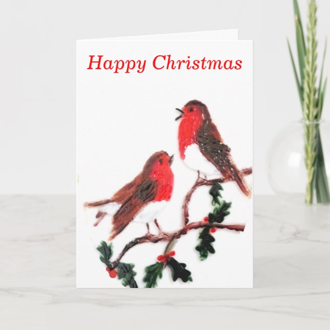 Holly Robin Festive Art Holiday Card (Front)