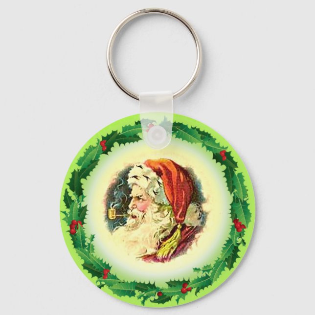 HOLLY & SANTA by SHARON SHARPE Key Ring (Front)