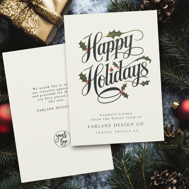 Holly Script Elegant Professional Business Happy Holiday Card (Creator Uploaded)