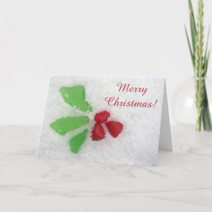 Holly Sea Glass on Snow - Christian/Catholic Holiday Card