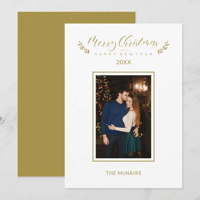 Holly Simple Elegant Chic Christmas Photo Family (Front/Back)